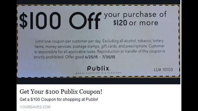Fake Publix coupon circulating on internet