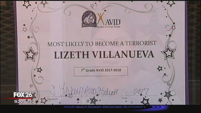 Student receives "most likely to become a terrorist" award from teacher