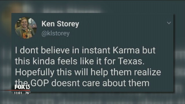 Professor fired for Hurricane Harvey 'karma' tweet