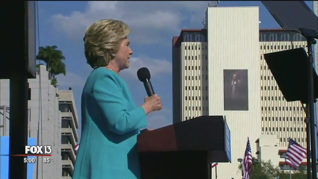 Clinton rallys supporters in downtown Tampa