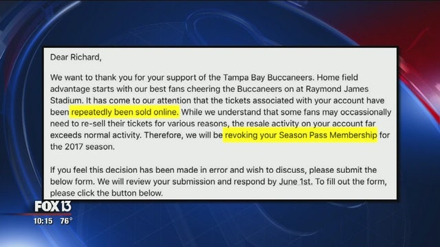 Bucs reinstate couple's season tickets