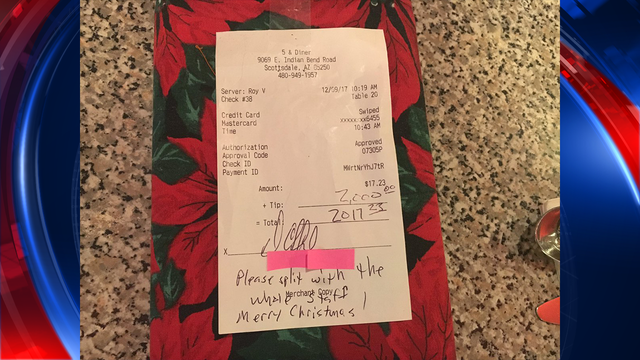 SECRET SANTA: Customer leaves $2,000 tip at Scottsdale restaurant