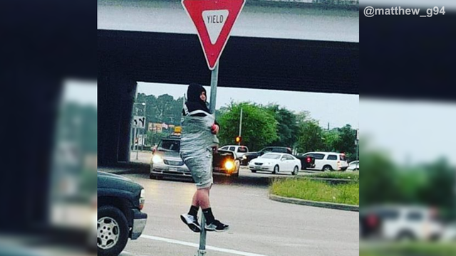 Houston man duct-taped to street sign after losing bet