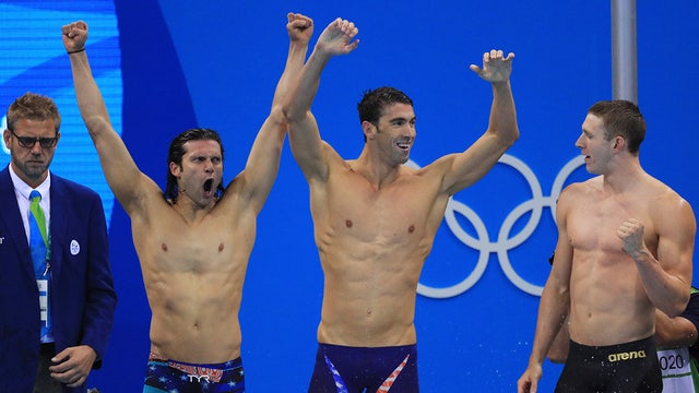 Team USA swimmers win relay gold; Phelps races for last time
