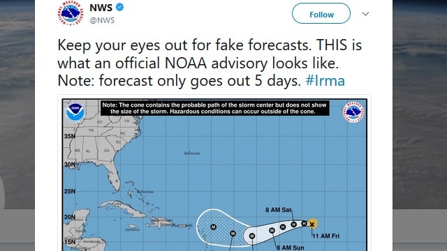 Fake forecast maps imply Hurricane Irma will hit Houston