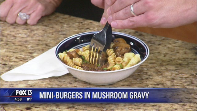 Recipe: Dr. BBQ's mini-burgers in mushroom gravy