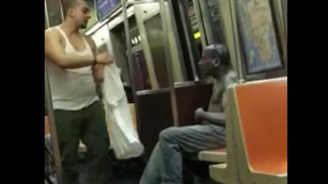 WATCH: NYC subway rider gives shirt off his back to shivering man
