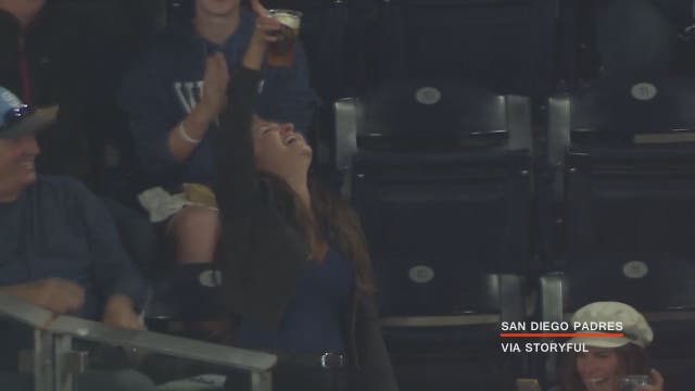 What a play! Fan grabs foul ball in cup, chugs the beer
