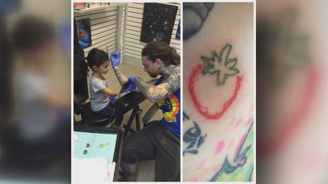 Tattoo shop owner gets ink from 4-year-old daughter