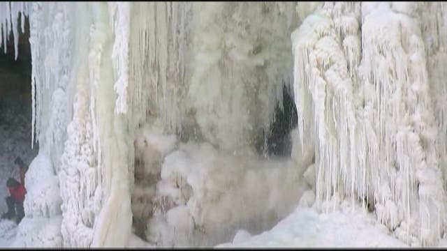 Icy cold conditions freeze waterfall in Minneapolis