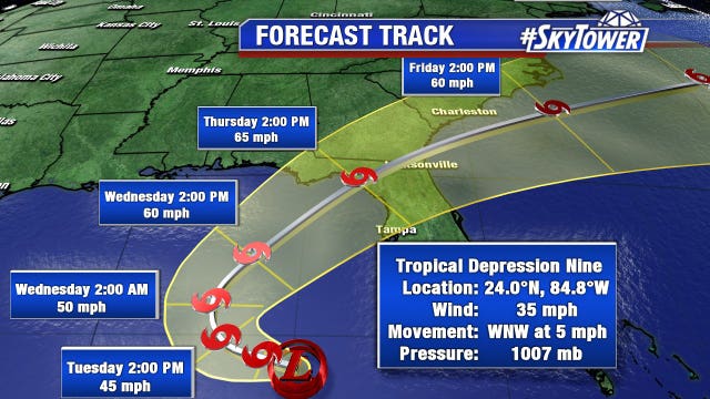 Tropical Depression 9 moving into Gulf