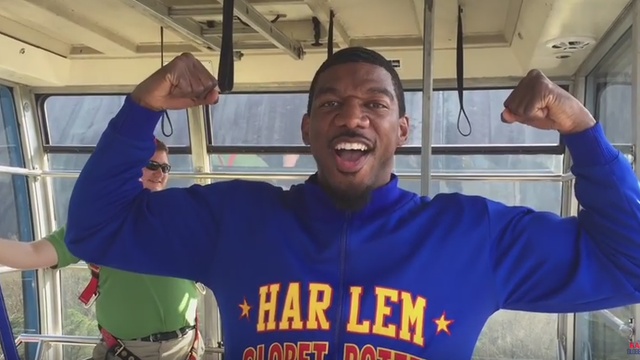 Harlem Globetrotter makes highest shot in history, from Stone Mountain