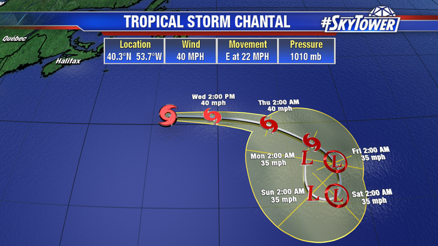 Tropical Storm Chantal poses no threat to the U.S., forecasters say