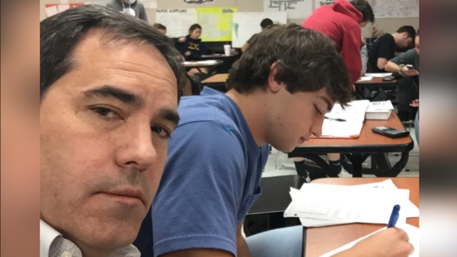 Dad surprises son who wouldn't stop talking in class