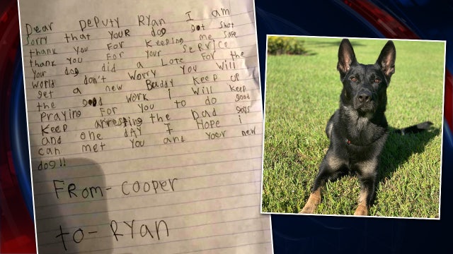 Boy writes heartfelt letter of condolence to Florida deputy mourning loss of K9