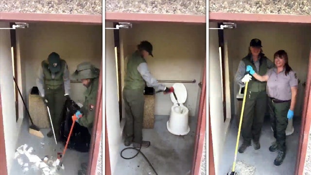 Unpaid Death Valley park rangers spend hours cleaning filthy restroom