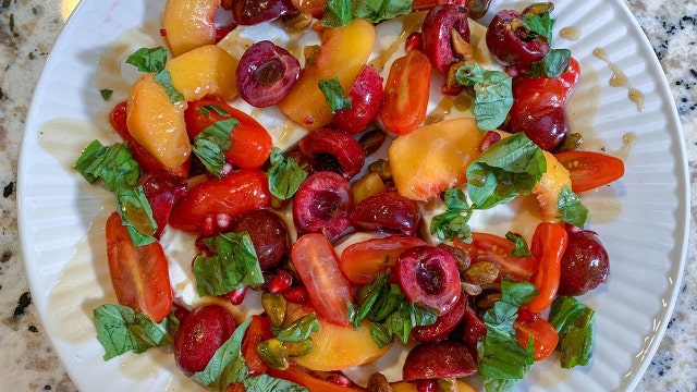 Good Day Gourmet: Caprese-stone fruit salad with pistachios and balsamic dressing