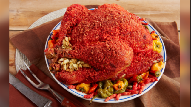 Spice up your Thanksgiving with this Flamin' Hot Cheetos turkey