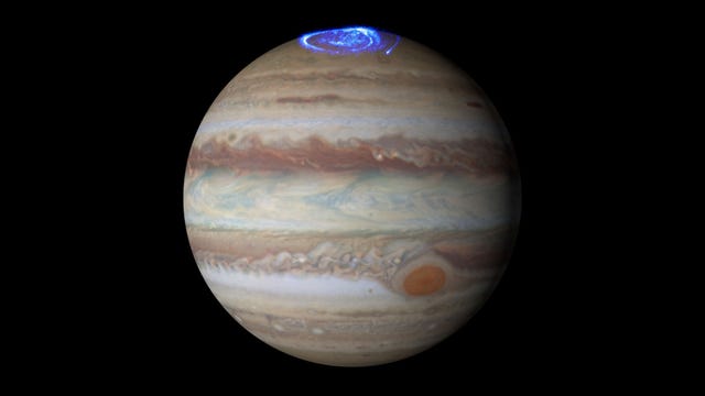 Hubble spots giant, vivid auroras on Jupiter