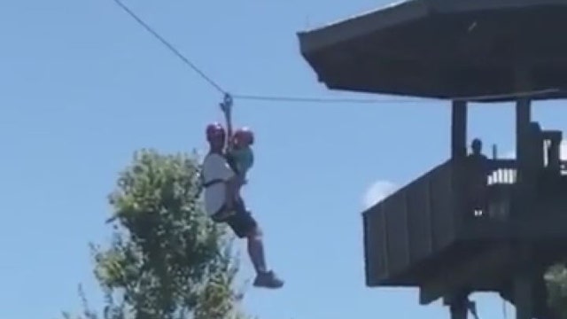 Man and child end up stranded on zipline high above gators