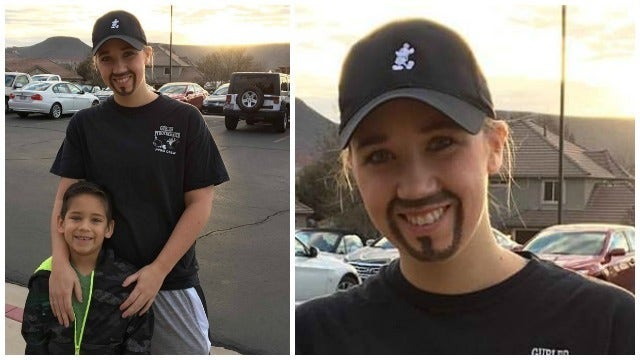 Single mom dresses as man for 'dads and doughnuts' at son's school