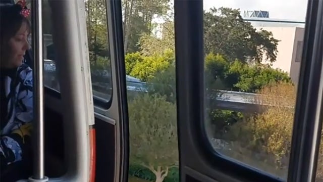 Video shows Disney monorail cruising with door open