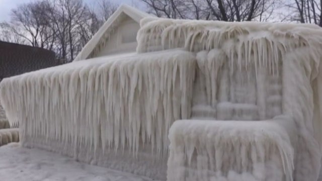 Great Lakes home completely encased in ice