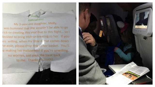Dad hands out candy on SFO flight so daughter doesn't miss trick-or-treating