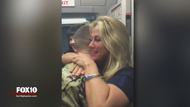 Mother reunited with soldier son on flight to Phoenix