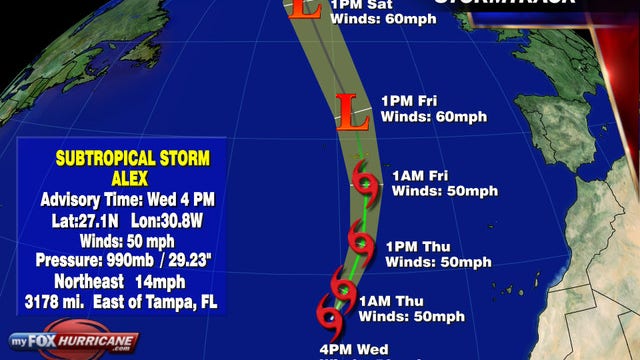 Subtropical Storm Alex forms far out at sea in Atlantic