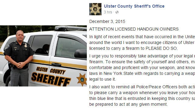 Ulster County sheriff urges citizens to carry guns