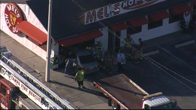 Car crashes into Mel's Hot Dogs in Tampa