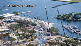 Massive hanging rope sculpture being installed at St. Pete Pier