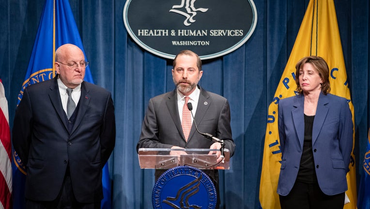 Health and Human Services Secretary Alex Azar is shown during a press conference on Friday, Jan. 31, 2020. (Photo by Samuel Corum/Getty Images)