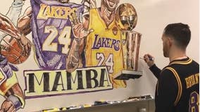 Art teacher pays homage to Kobe, Gianna Bryant with spectacular mural using dry erase markers