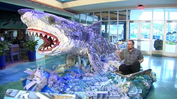 New exhibit at Florida Aquarium highlights pollution through massive sculptures made of trash