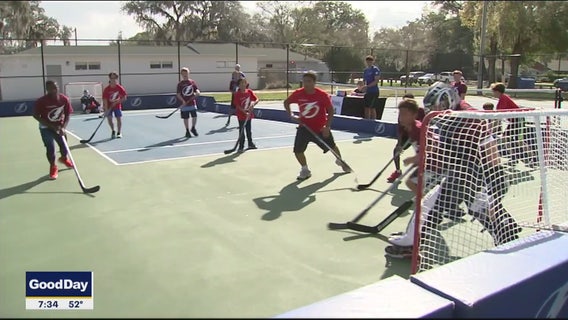 Lightning score with another outdoor kids hockey rink