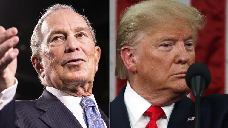 (l) Democratic presidential candidate former New York City Mayor Mike Bloomberg delivers remarks during a campaign rally on February 12, 2020 in Nashville, Tennessee. (Photo by Brett Carlsen/Getty Images) (r) U.S. President Donald Trump delivers the State of the Union address in the House chamber on February 4, 2020 in Washington, D.C. (Photo by Leah Millis-Pool/Getty Images)