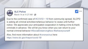 Salt Lake City police ask criminals to do their part to stop coronavirus spread