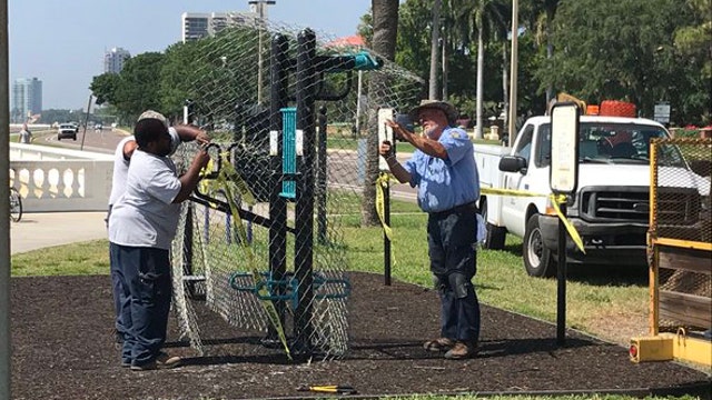 Fitness equipment fenced off along Bayshore to prevent spread of COVID-19