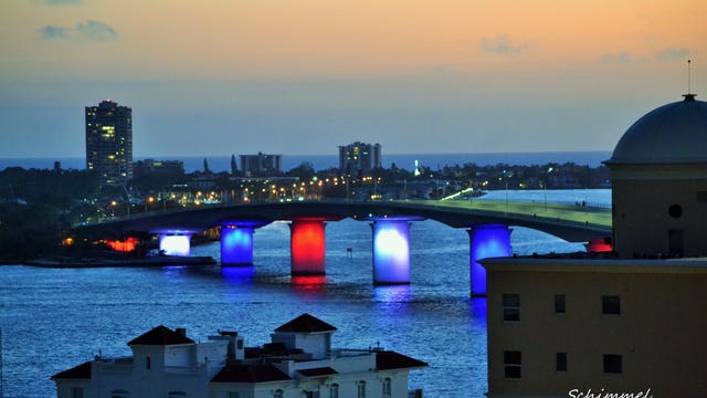 Ringling Bridge lights up in patriotic sign of solidarity against COVID-19