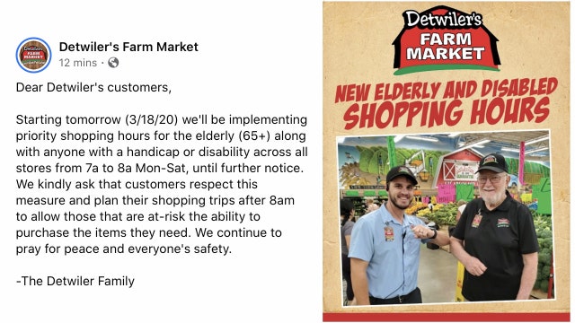 Detwiler's Farm Market designates elderly, disabled shopping hours