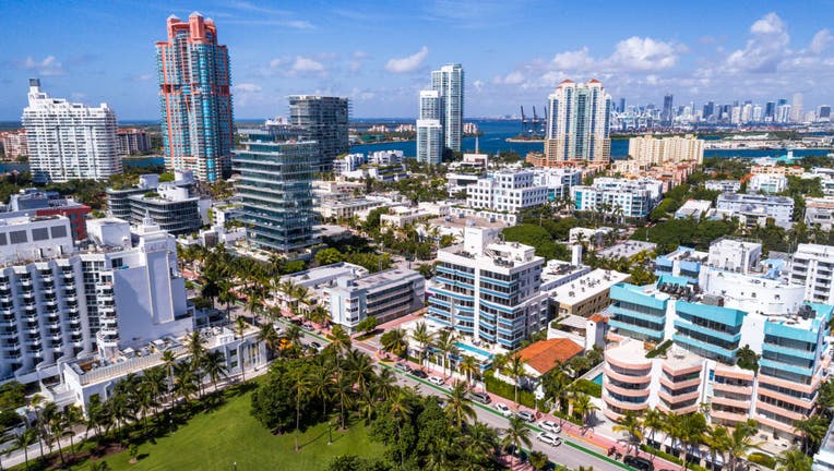 Florida, Miami Beach, aerial of Skyline and condominiums