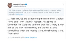 Twitter adds warning label to Trump's tweet for 'glorifying violence'