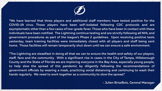 Tampa Bay Lightning players, staff test positive for COVID-19