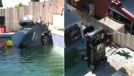 Driver fleeing from deputies crashes into California backyard pool, officials say