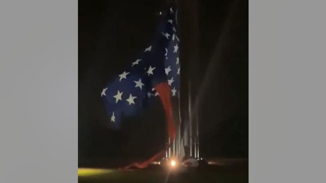 Video shows world’s largest free-flying American flag ripped to shreds in powerful storm