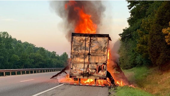 Tractor-trailer carrying cookie dough catches fire in Tennessee