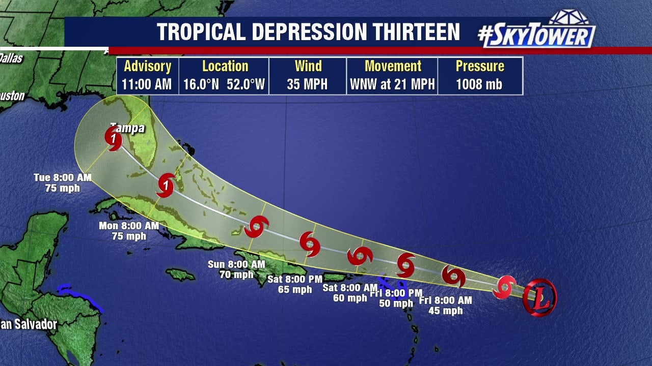 Tropical Depression 13 expected to become Laura soon; moving toward Florida