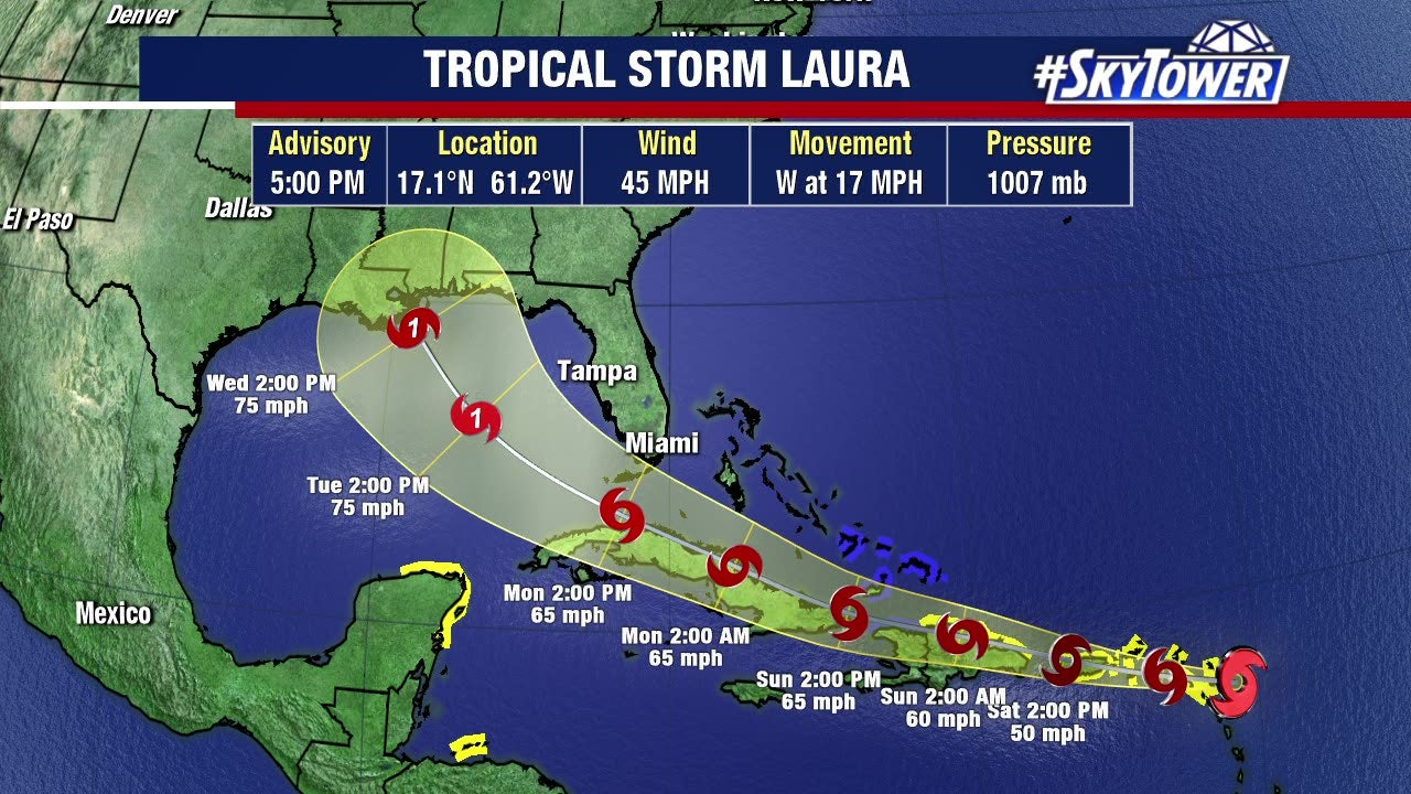Tropical Storm Laura forms; still forecast to enter Gulf of Mexico